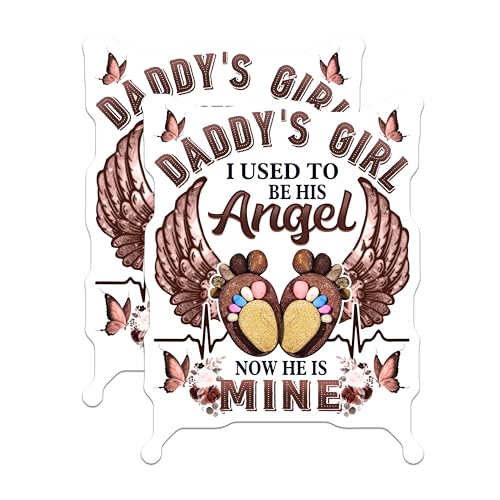 (2 Pack) Dad's Girl Stickers - I Used to Be His Angel - Daddy Now He is Mine - Heartfelt Stickers for Dad - 5" On Longest Side - Sticks to Smooth Flat Surfaces - Made in USA - BMCS6128