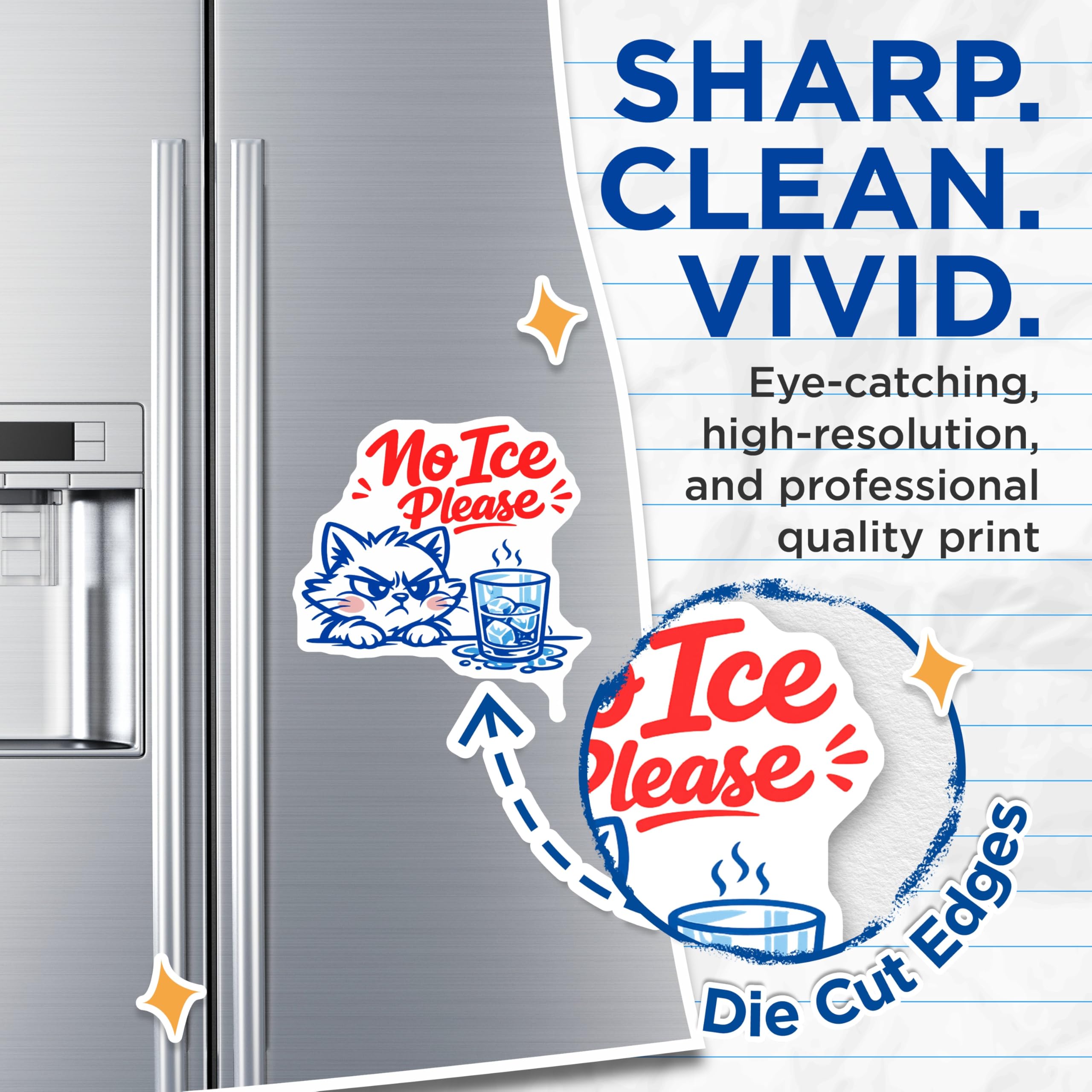 (2 Pack) Grumpy Cat Magnets - No Ice Please Beverage Decor - Funny Pet Lover Fridge - 5 Inches On Longest Side - Thick Durable Magnet - Made in USA - MAG20264
