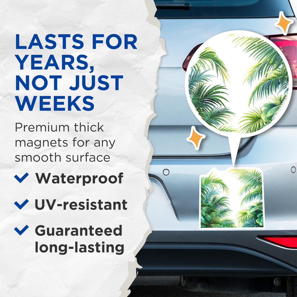 (2 Pack) Tropical Palm Leaf Magnets - Botanical Jungle Decor - Vibrant Greenery Accents - Refrigerator Office Magnets - 5 Inches On Longest Side - Thick Durable Magnet - Made in USA - MAG29360
