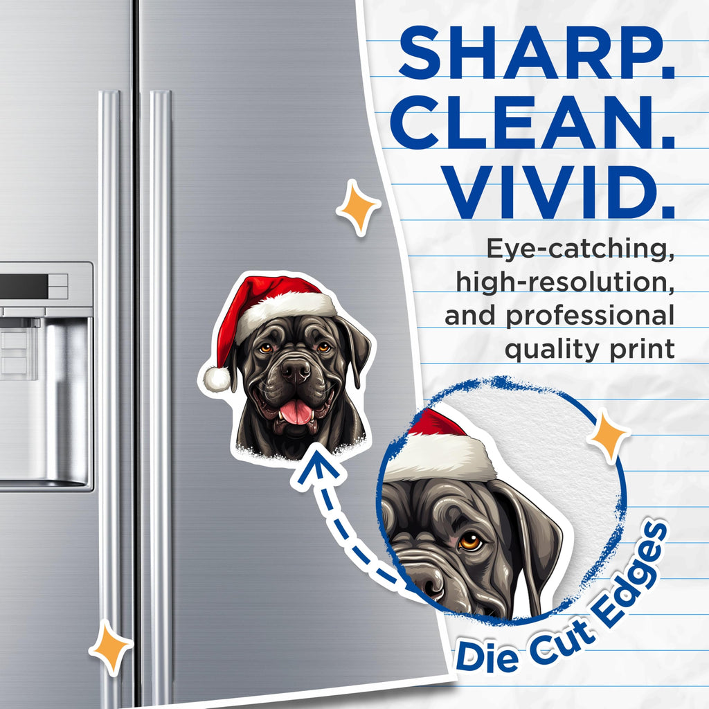 (2 Pack) Cane Corso Dog Magnets - Santa Hat Christmas Dog - Holiday Pet Lover Decor - 5 Inches On Longest Side - Thick Durable Magnet - Made in USA - MAG24941