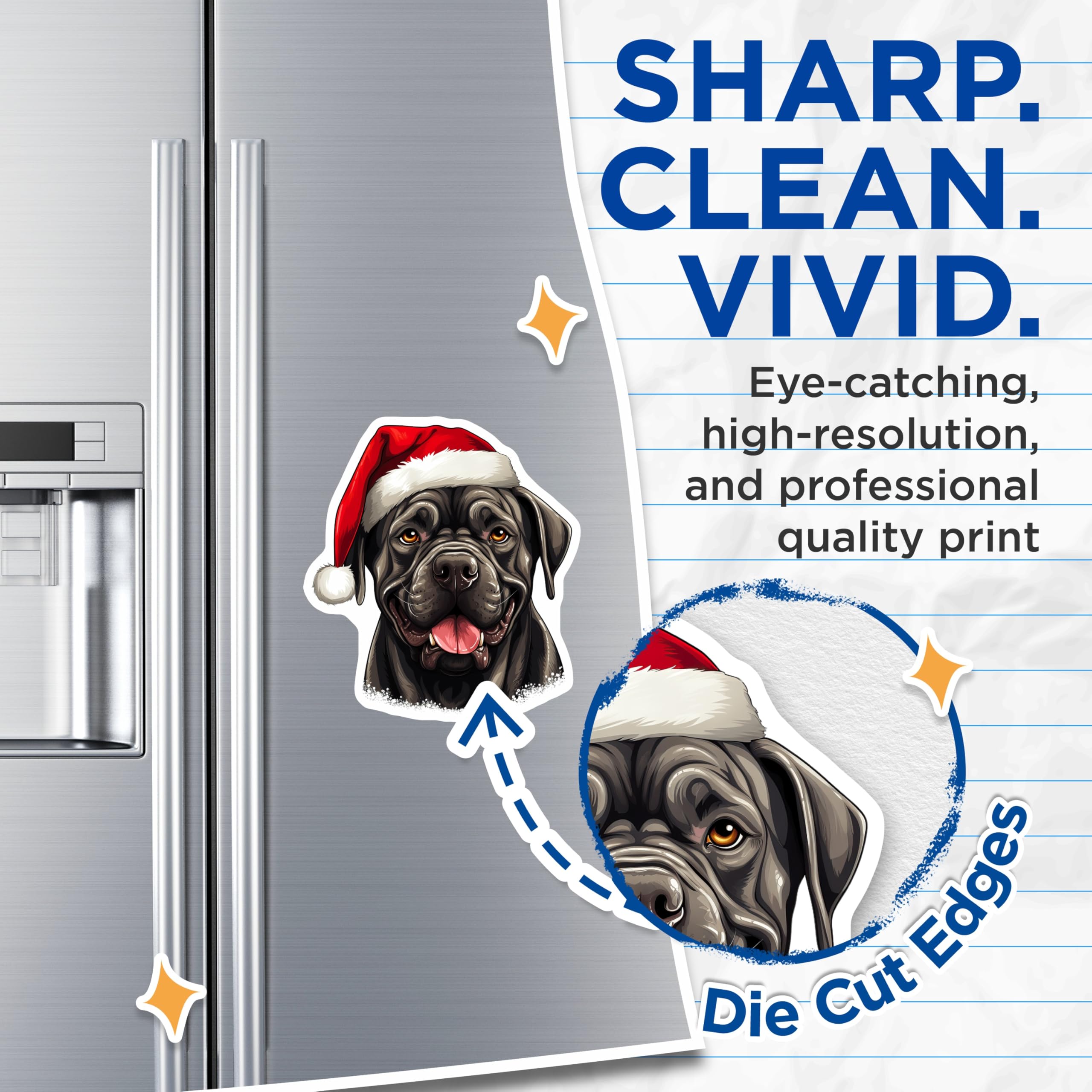 (2 Pack) Cane Corso Dog Magnets - Santa Hat Christmas Dog - Holiday Pet Lover Decor - 5 Inches On Longest Side - Thick Durable Magnet - Made in USA - MAG24941