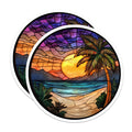 (2 Pack) Stained Glass Beach Magnets - Tropical Sunset Decor - Palm Tree Fridge Art - 5 Inches On Longest Side - Thick Durable Magnet - Made in USA - MAG26559
