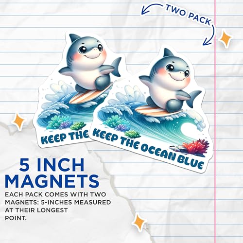 (2 Pack) Keep The Ocean Blue Magnets - Ocean Theme Decorations - Kids Room Decor - 5" On Longest Side - for Cars, Fridges, Toolboxes - Made in USA - MAG7959