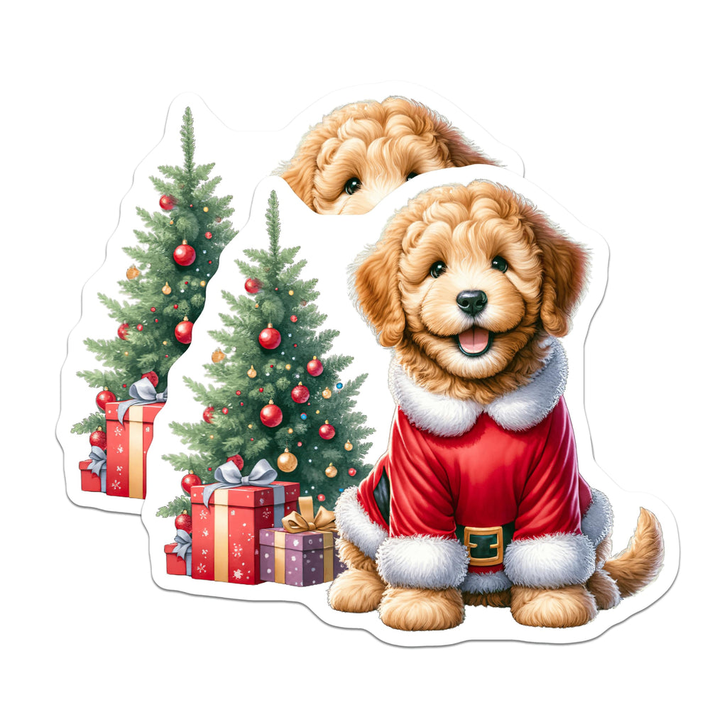(2 Pack) Santa Goldendoodle Magnets - Christmas Puppy Decor - Holiday Fridge Magnets - 5 Inches On Longest Side - Thick Durable Magnet - Made in USA - MAG28502