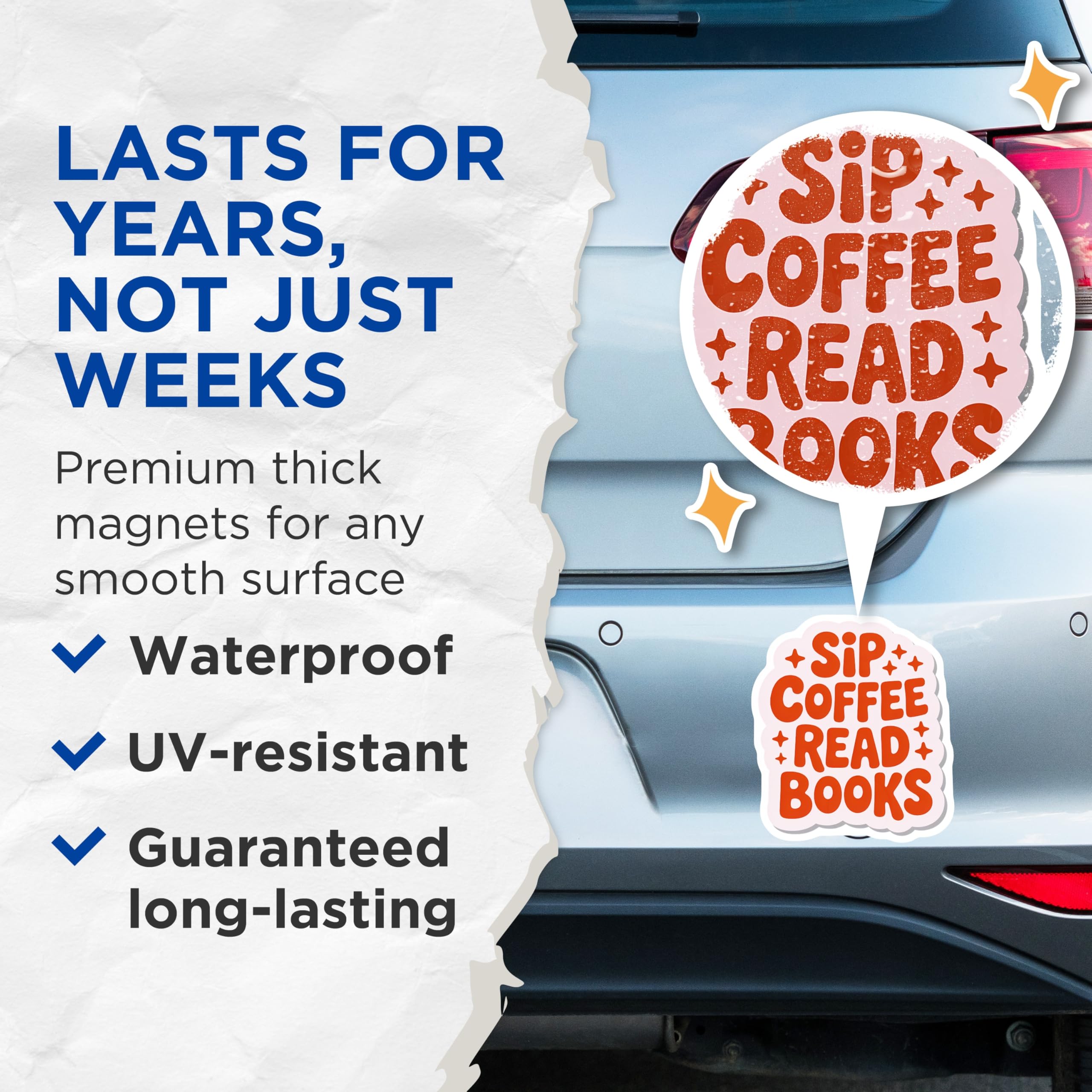 (2 Pack) Sip Coffee Read Books Magnets - Cozy Book Nook Decor for Readers - Literary Fridge Locker Whiteboard Accessories - 5 Inches On Longest Side - Thick Durable Magnet - Made in USA - MAG22525