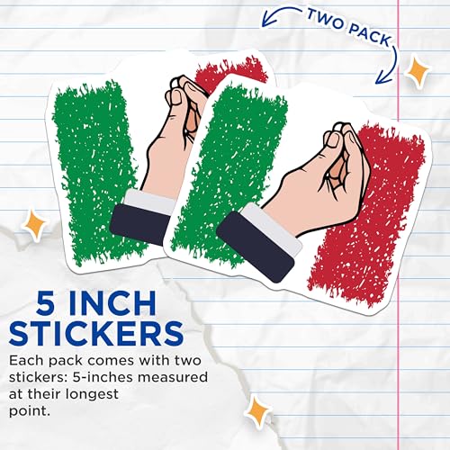 (2 Pack) Italy Hand Gesture Stickers - Italian Culture Stickers - Funny Italy Meme Stickers - 5" On Longest Side - Sticks to Smooth Flat Surfaces - Made in USA - BMCS5963