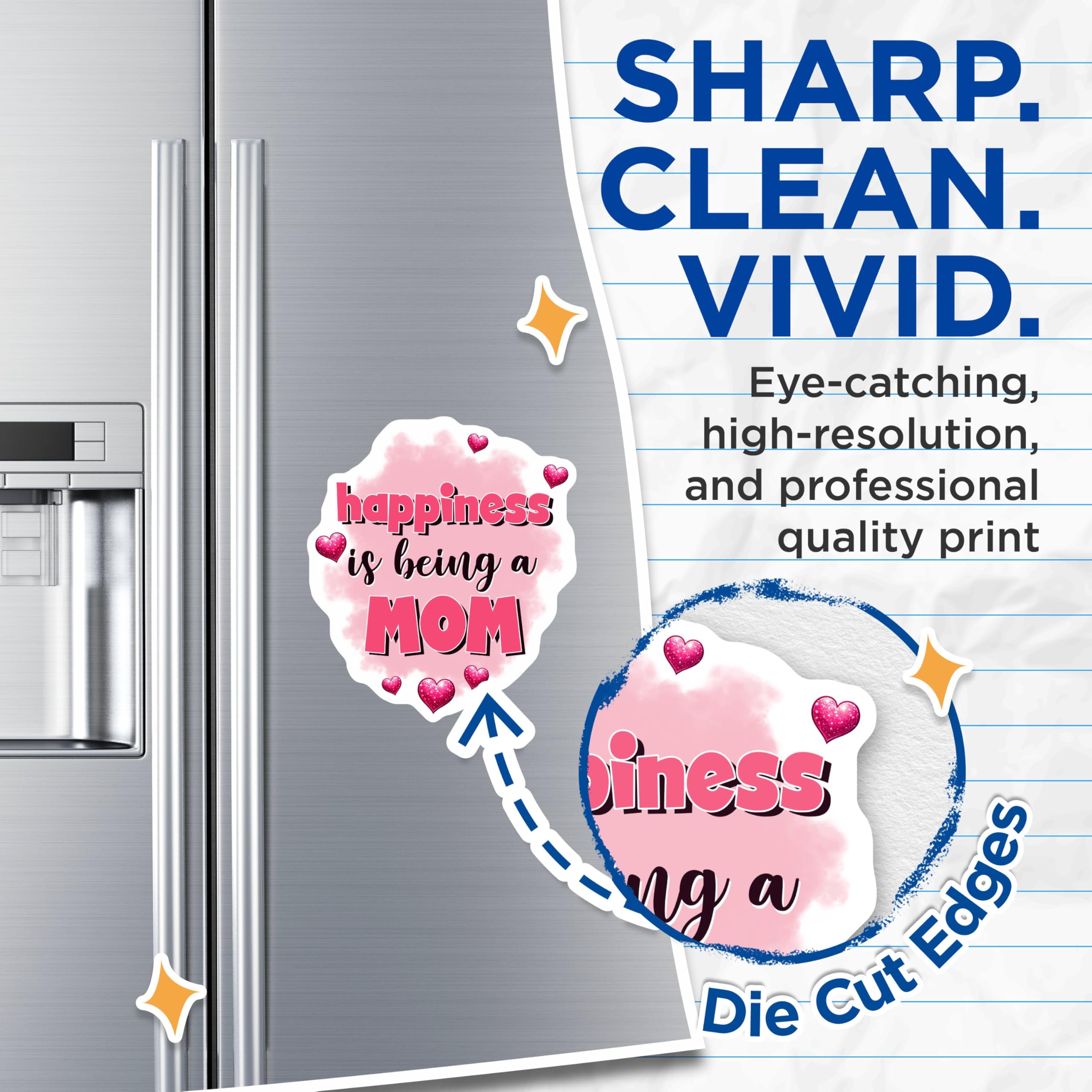 (2 Pack) Happiness is Being a Mom Magnets - Mother's Day Decor - Mom Appreciation - 5" On Longest Side - for Cars, Fridges, Toolboxes - Made in USA - MAG8192