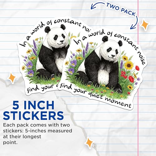 (2 Pack) Panda Zen Stickers - Inspirational Quote - Nature Scene - 5" On Longest Side - Sticks to Smooth Flat Surfaces - Made in USA - BMCS9959