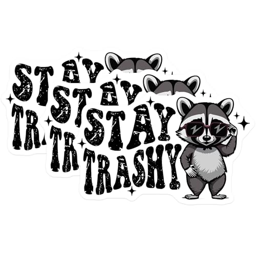 (3 Pack) Raccoon Decals - Stay Trashy - Cool Animal Stickers - 3 Inches On Longest Side - Easy Peel & Apply - Made in USA - 3MCS2346