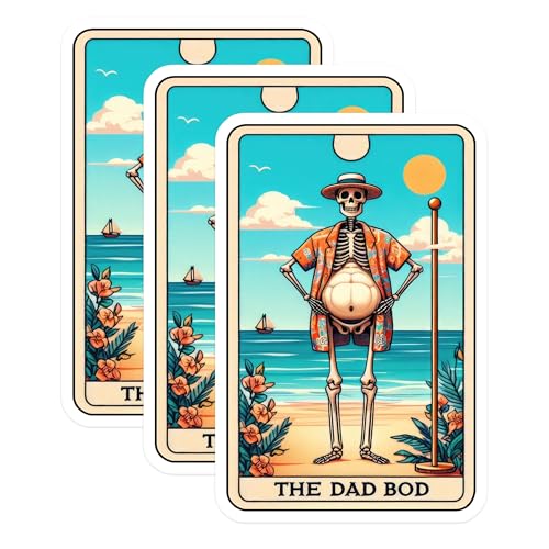 (3 Pack) Dad BOD Skeleton Decals - Funny Beach Decal - Laptop Decals - 3 Inches On Longest Side - Easy Peel & Apply - Made in USA - 3MCS4145