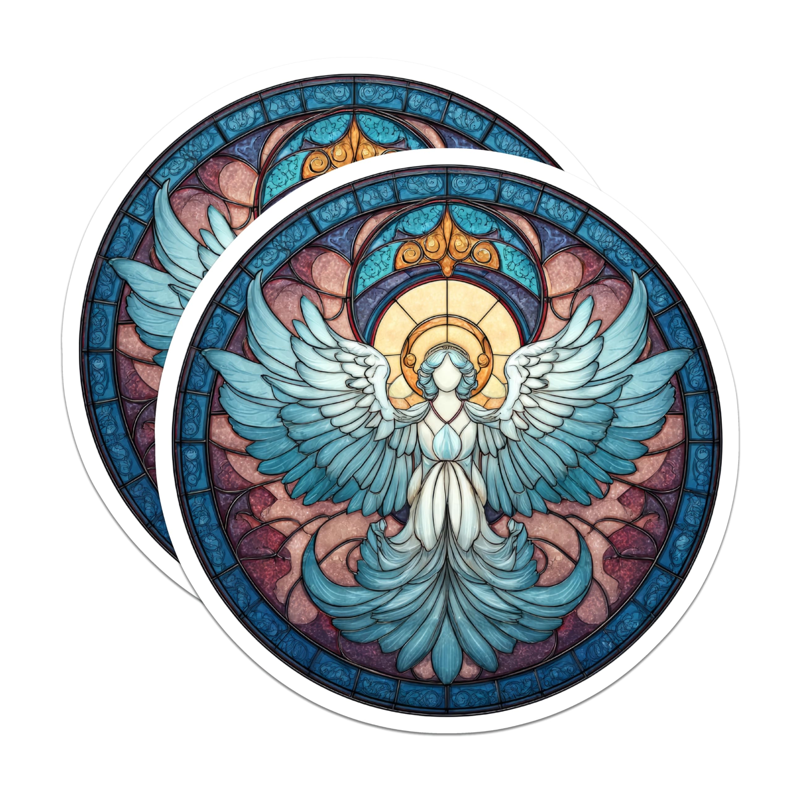 (2 Pack) Angel Stickers - Stained Glass Stickers - Celestial Art Stickers - 5" On Longest Side - Sticks to Smooth Flat Surfaces - Made in USA - BMCS14859