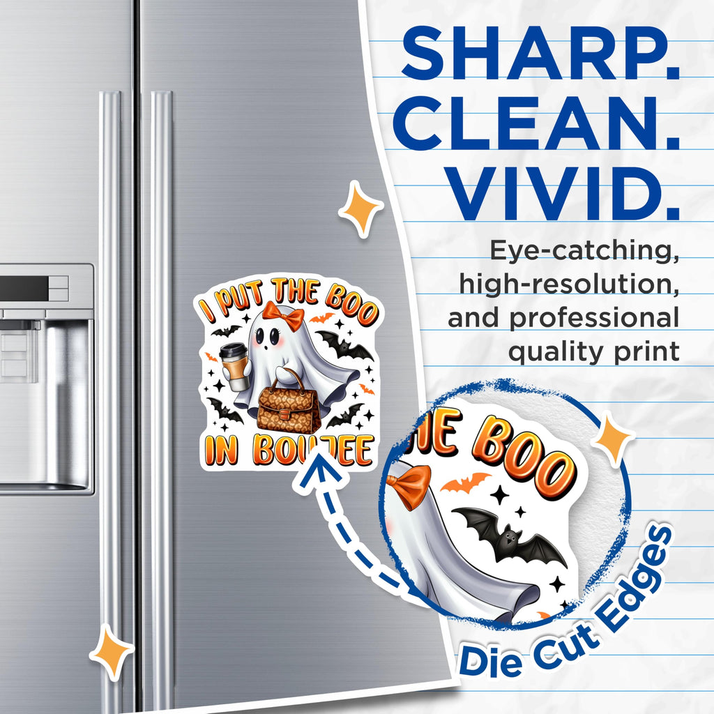 (2 Pack) I Put The Boo in Boujee Magnets - Trendy Ghost Decor - Halloween Coffee Lover - 5 Inches On Longest Side - Thick Durable Magnet - Made in USA - MAG27222