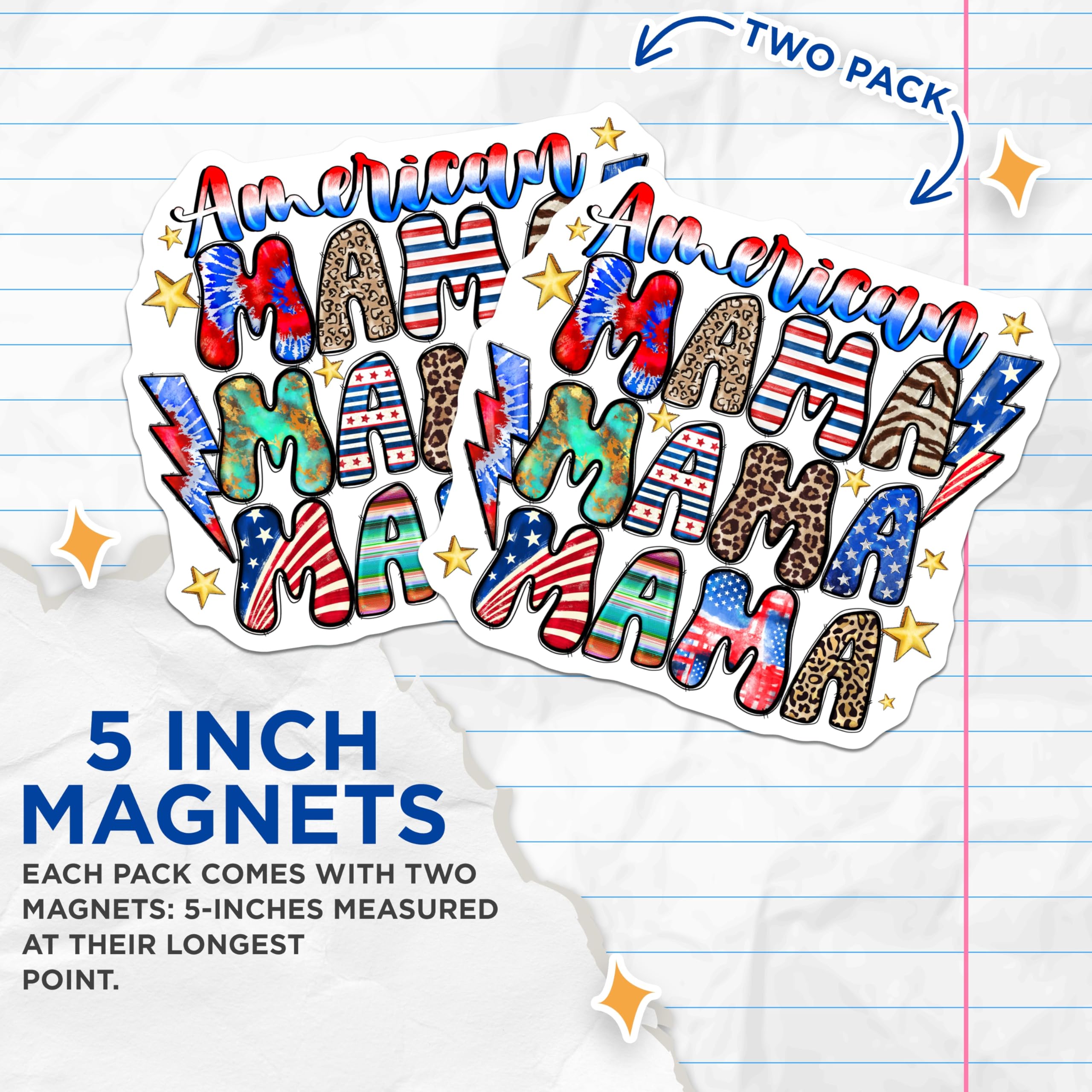 (2 Pack) American Mama Magnets - Patriotic Mom Decor - Fourth of July Accessories for Car - 5 Inches On Longest Side - Thick Durable Magnet - Made in USA - MAG25597