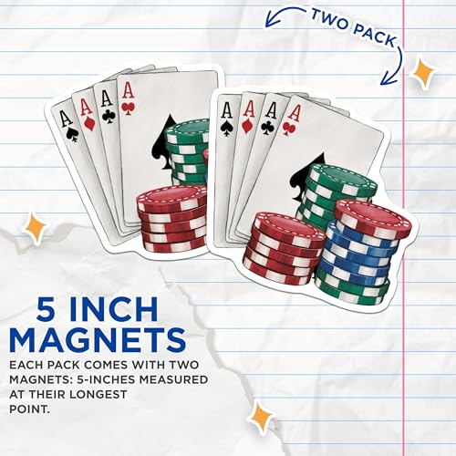(2 Pack) Poker Chip Magnets - Four Aces Playing Card - Casino Night Decoration - Card Games Magnets - Gambling Lovers Magnet - 5" On Longest Side - for Cars, Fridges, Toolboxes - Made in USA - MAG7283