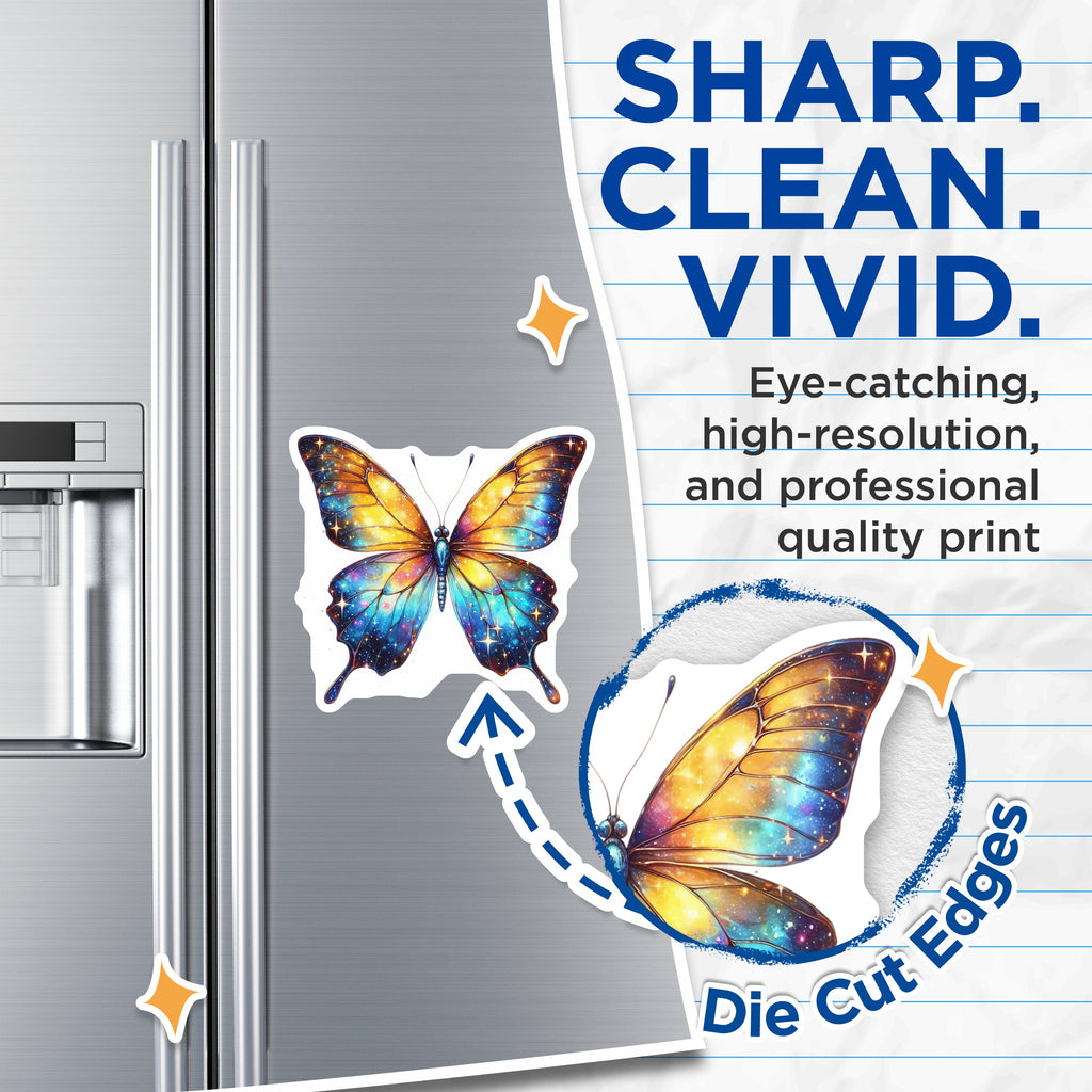 (2 Pack) Galaxy Butterfly Magnets - Celestial Fridge Decor - Whimsical Space Accent - 5 Inches On Longest Side - Thick Durable Magnet - Made in USA - MAG39568