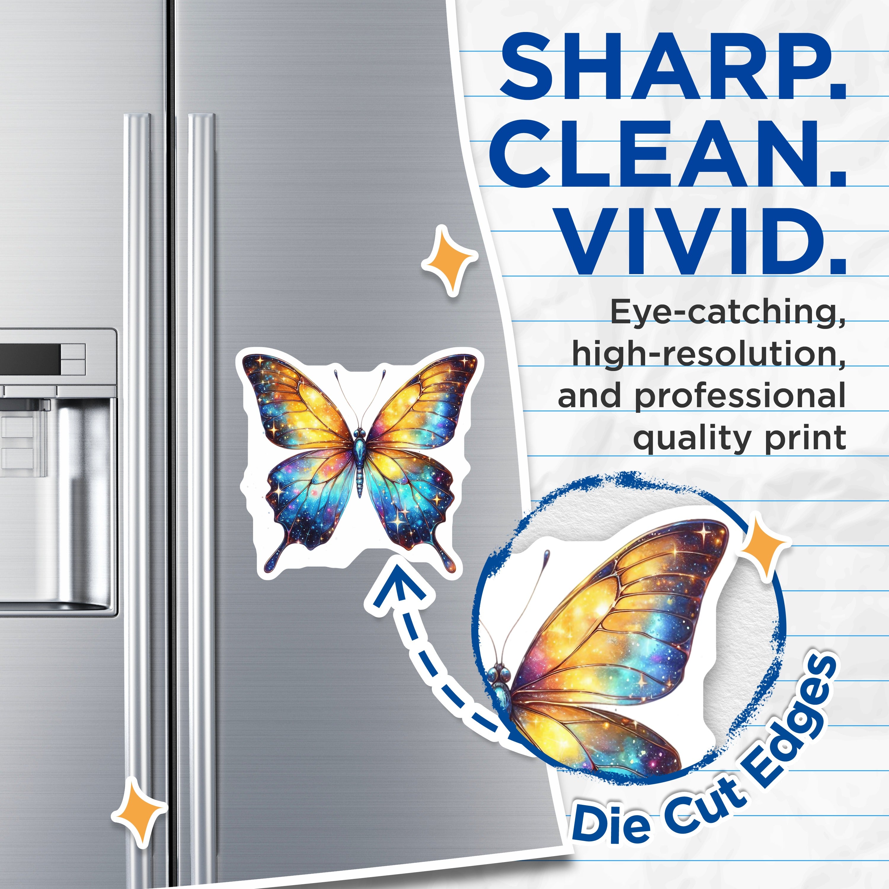 (2 Pack) Galaxy Butterfly Magnets - Celestial Fridge Decor - Whimsical Space Accent - 5 Inches On Longest Side - Thick Durable Magnet - Made in USA - MAG39568
