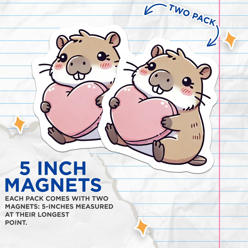 (2 Pack) Cute Groundhog Love Heart Magnets - Kawaii Animal Fridge - Wholesome Decor for Friends - 5 Inches On Longest Side - Thick Durable Magnet - Made in USA - MAG39502