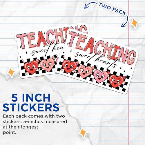 (2 Pack) Teaching Sweethearts Stickers - Cute Heart - Classroom Decor - 5" On Longest Side - Sticks to Smooth Flat Surfaces - Made in USA - BMCS7646