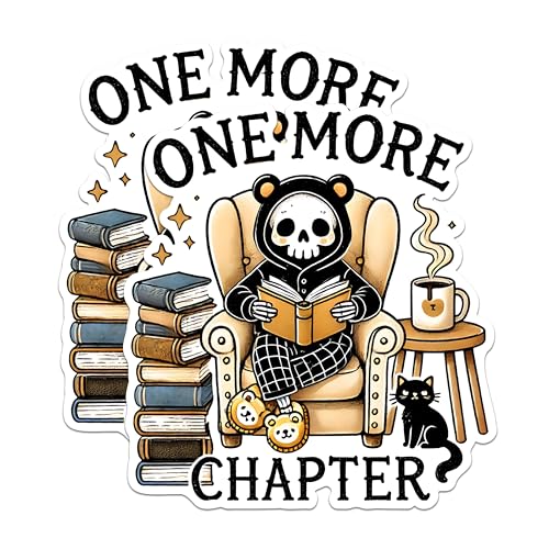 (2 Pack) One More Chapter Magnets - Book Lover Decorative Magnets - Cute Skull Reading Magnets for Bookworms- 5" On Longest Side - for Fridges, Toolboxes, Cars - Made in USA - MAG2752