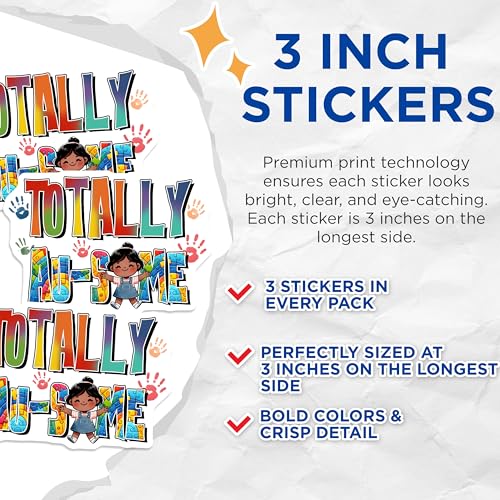(3 Pack) Totally Awesome Decals - Kids Laptop Decal - Cute Girl Stickers - 3 Inches On Longest Side - Easy Peel & Apply - Made in USA - 3MCS1989