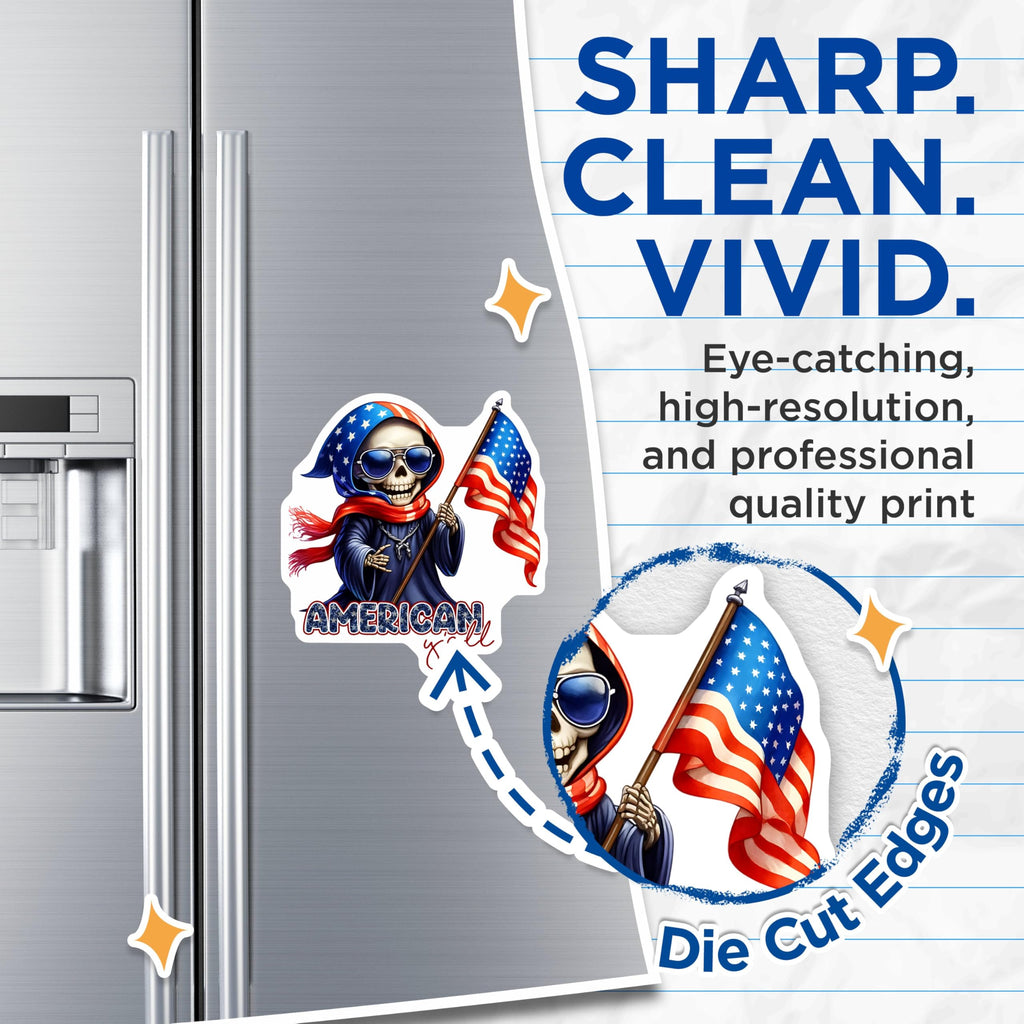 (2 Pack) American Y'all Magnets - Patriotic Skeleton Decor - Independence Day Decoration - 5" On Longest Side - for Cars, Fridges, Toolboxes - Made in USA - MAG7926