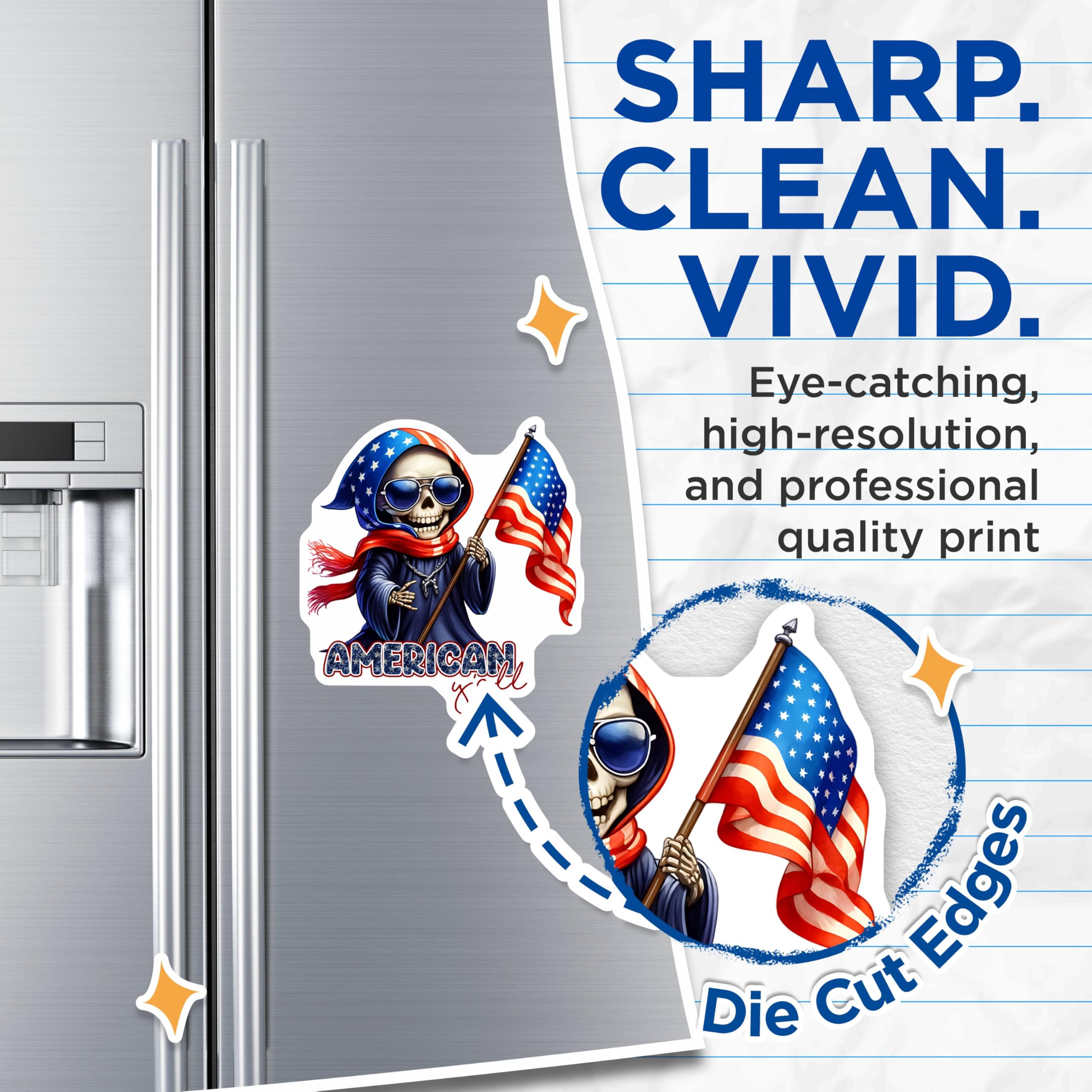 (2 Pack) American Y'all Magnets - Patriotic Skeleton Decor - Independence Day Decoration - 5" On Longest Side - for Cars, Fridges, Toolboxes - Made in USA - MAG7926