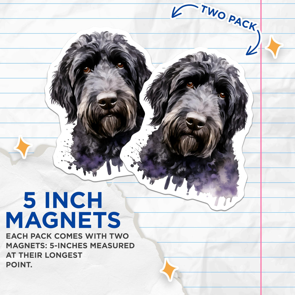 (2 Pack) Black Labradoodle Magnets - Watercolor Dog Art - Pet Animal Decor - 5 Inches On Longest Side - Thick Durable Magnet - Made in USA - MAG23882