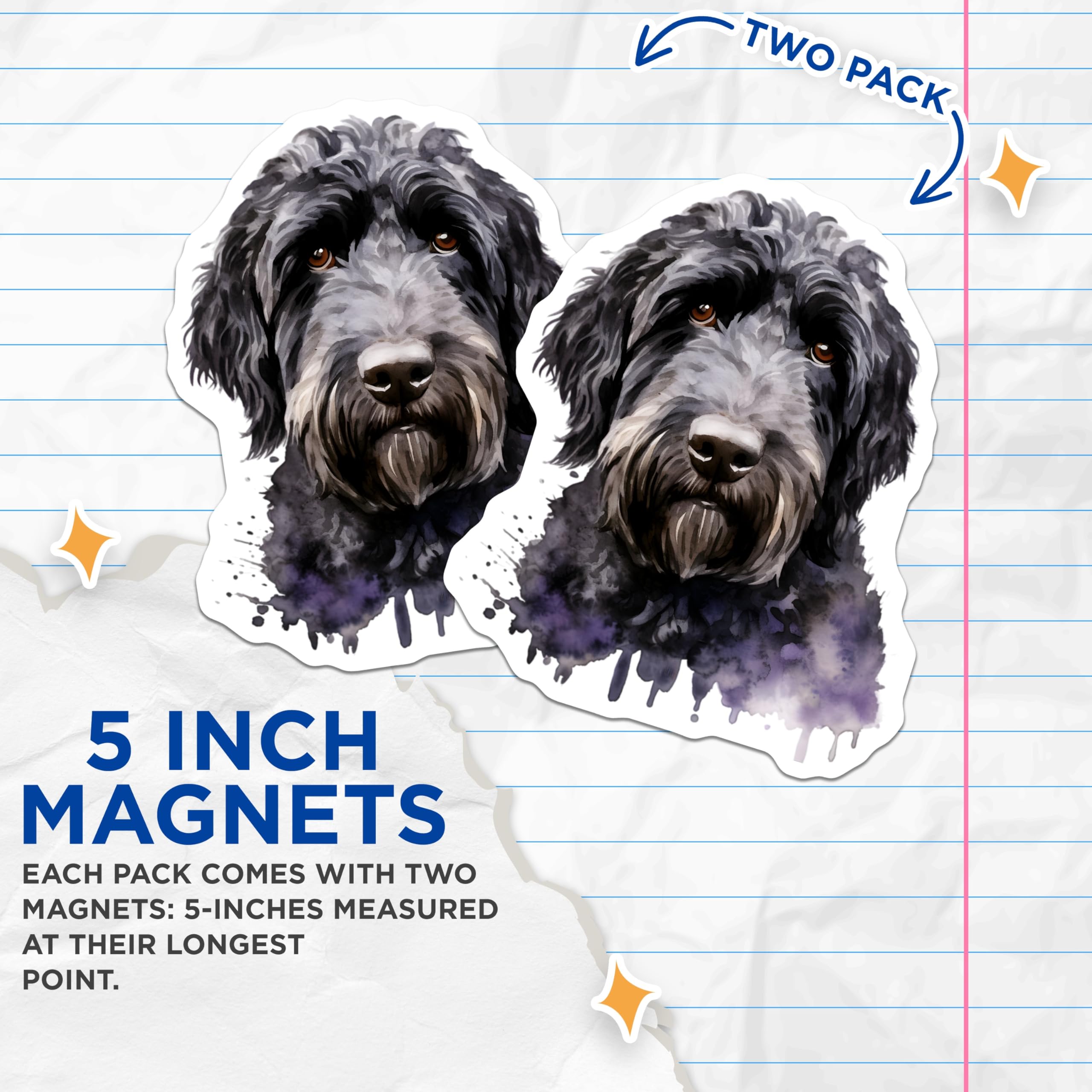 (2 Pack) Black Labradoodle Magnets - Watercolor Dog Art - Pet Animal Decor - 5 Inches On Longest Side - Thick Durable Magnet - Made in USA - MAG23882