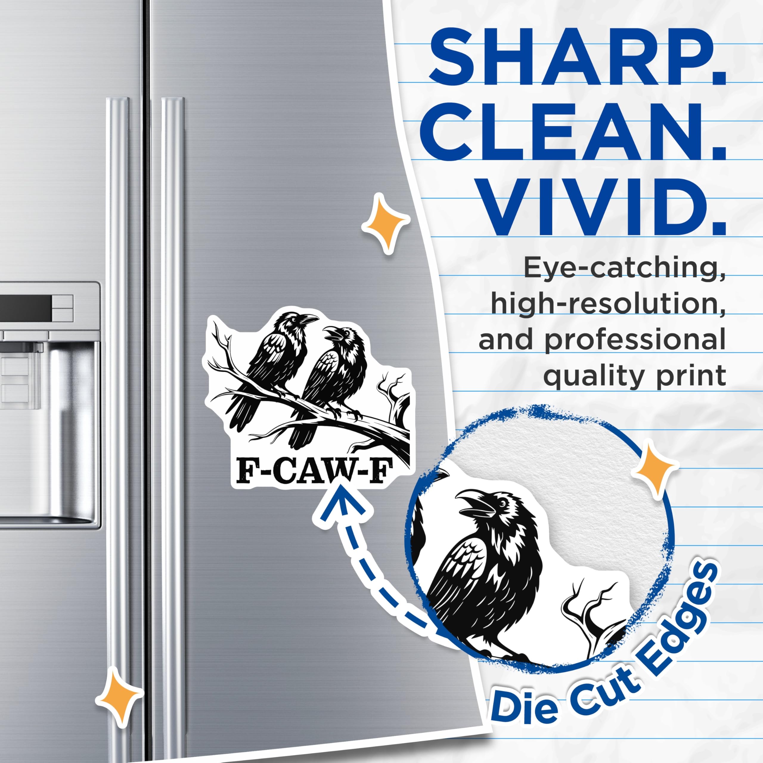 (2 Pack) Raven Magnets - Black Bird Art - Caw Caw - Fridge Decor - 5" On Longest Side - Premium Magnet - for Cars, Refrigerators, Toolboxes, Lockers - Made in USA - MAG15647