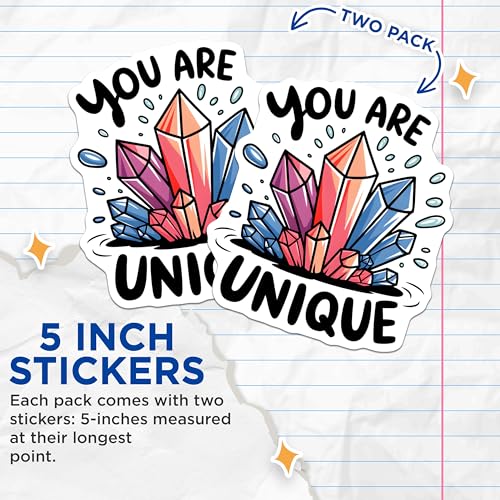(2 Pack) You are Unique Stickers - Positive Affirmation - Colorful Crystal Design - Motivational Quote - Inspirational - 5" On Longest Side - Sticks to Smooth Flat Surfaces - Made in USA - BMCS6619