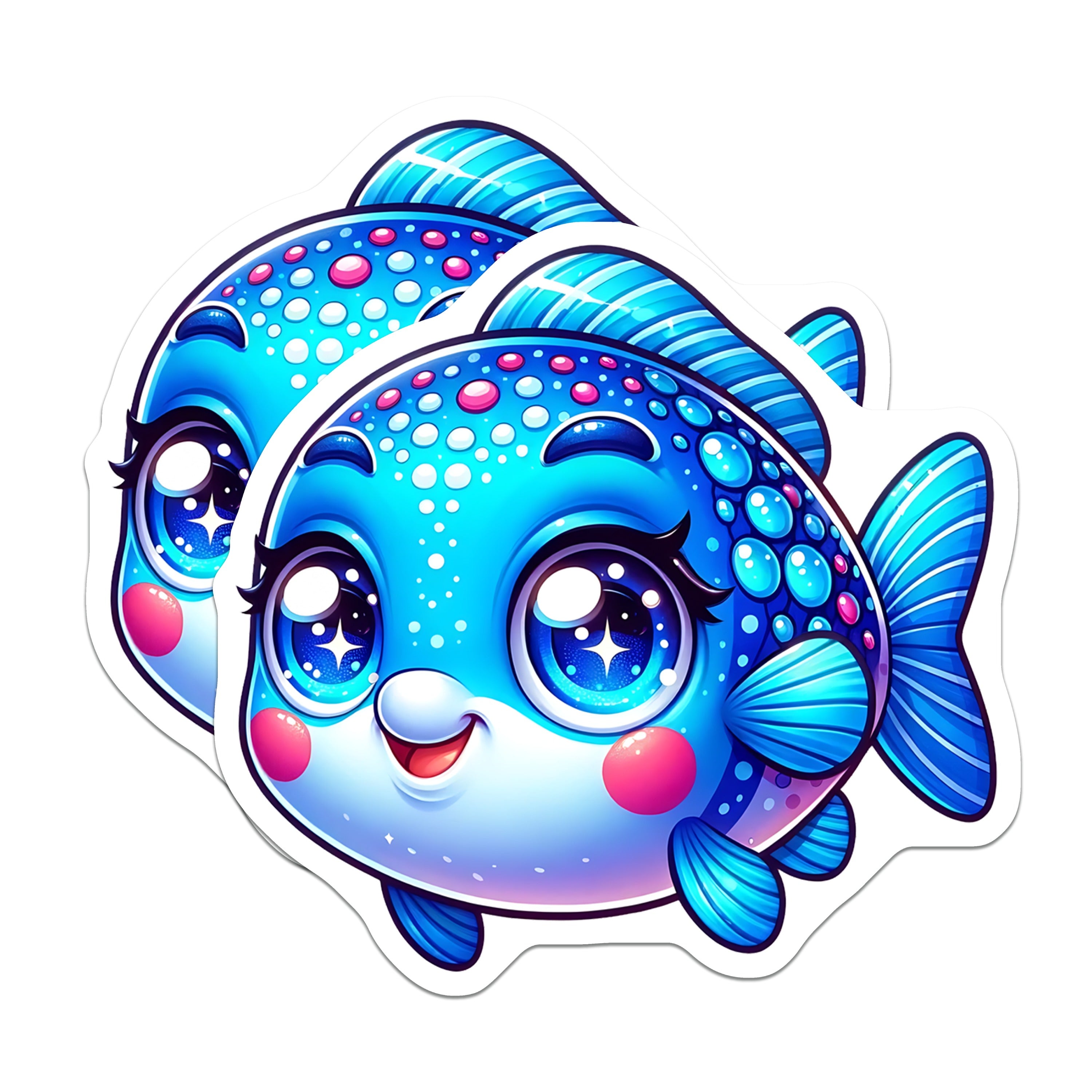 (2 Pack) Cute Blue Fish Magnets - Kawaii Ocean Animal Refrigerator Decor - Adorable Sea Creature Locker Magnet Art - 5 Inches On Longest Side - Thick Durable Magnet - Made in USA - MAG39660