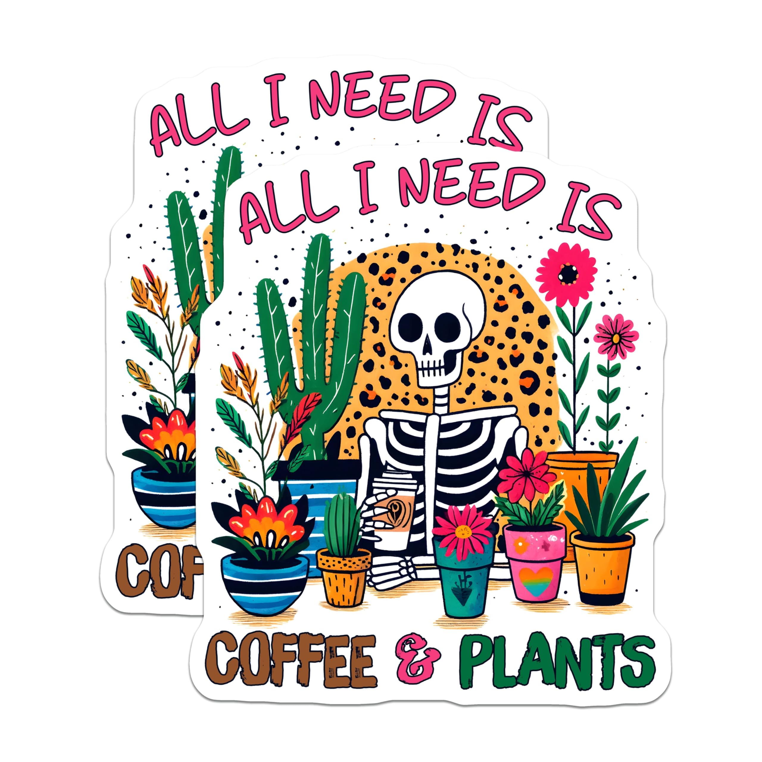 (2 Pack) All I Need is Coffee and Plants Magnets - Cute Skeleton Home Decor - 5" On Longest Side - for Cars, Fridges, Toolboxes - Made in USA - MAG7530