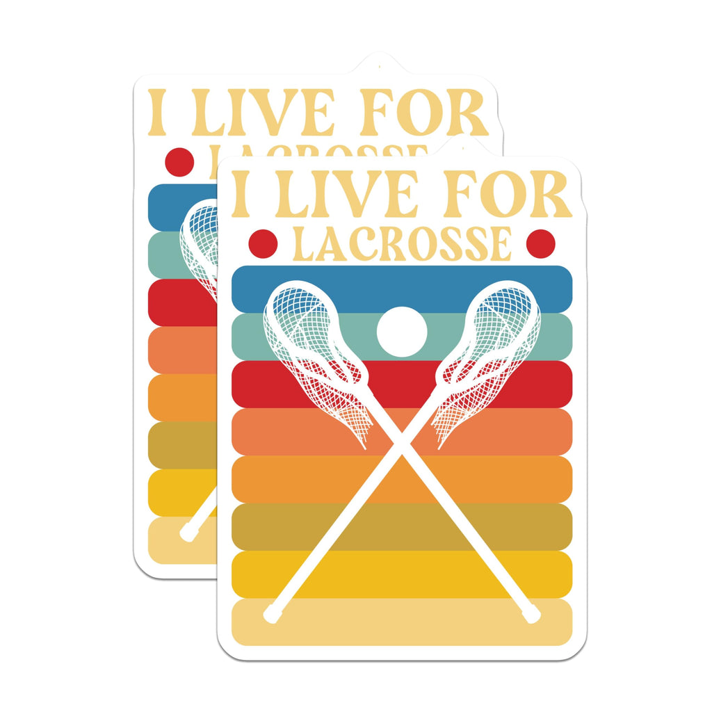 (2 Pack) I Live for Lacrosse Stickers - Retro Lacrosse Decal - Sports Enthusiast Stickers - 5" On Longest Side - Sticks to Smooth Flat Surfaces - Made in USA - BMCS5084