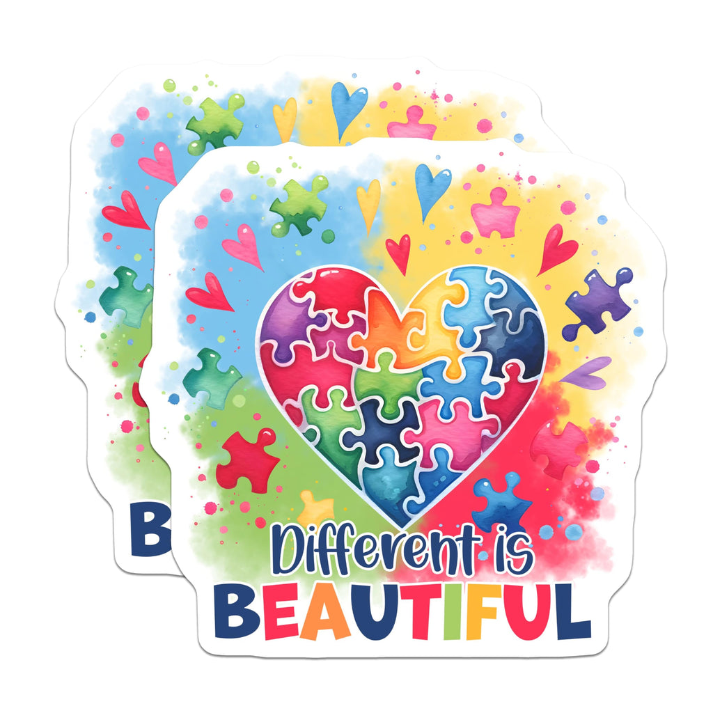(2 Pack) Different is Beautiful Magnets - Heart Puzzle Magnets - Inspirational Quotes Magnets for Home Decor - 5" On Longest Side - for Cars, Refrigerators, Toolboxes, Lockers - Made in USA BMCS3199