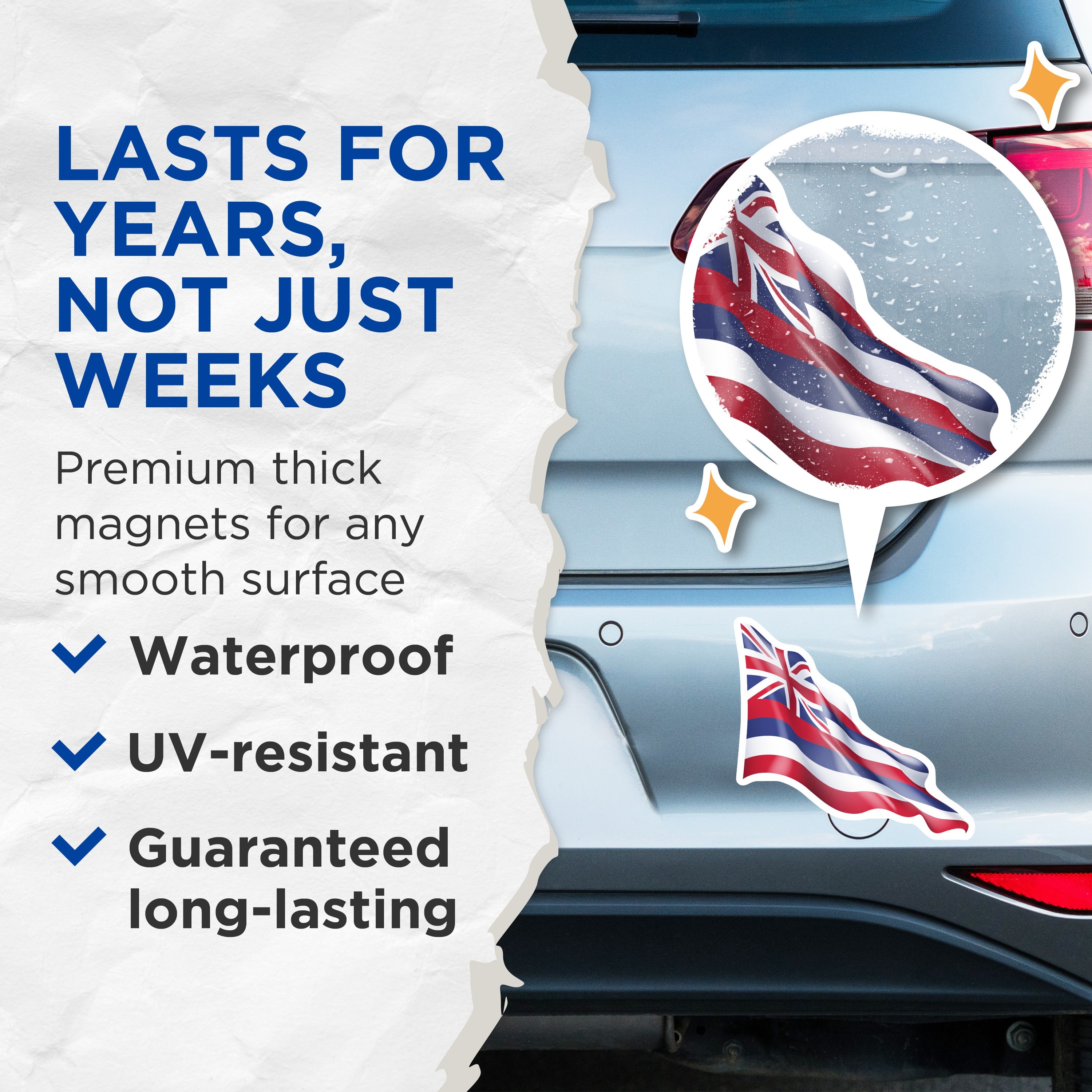 (2 Pack) Hawaiian Flag Magnets - Hawaii State Pride - Aloha Spirit Decor - 5 Inches On Longest Side - Thick Durable Magnet - Made in USA - MAG38164