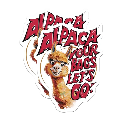 (2 Pack) Alpaca Your Bags Stickers - Funny Animal Travel Stickers - Bohemian Adventure Stickers - 5" On Longest Side - Sticks to Smooth Flat Surfaces - Made in USA - BMCS3797