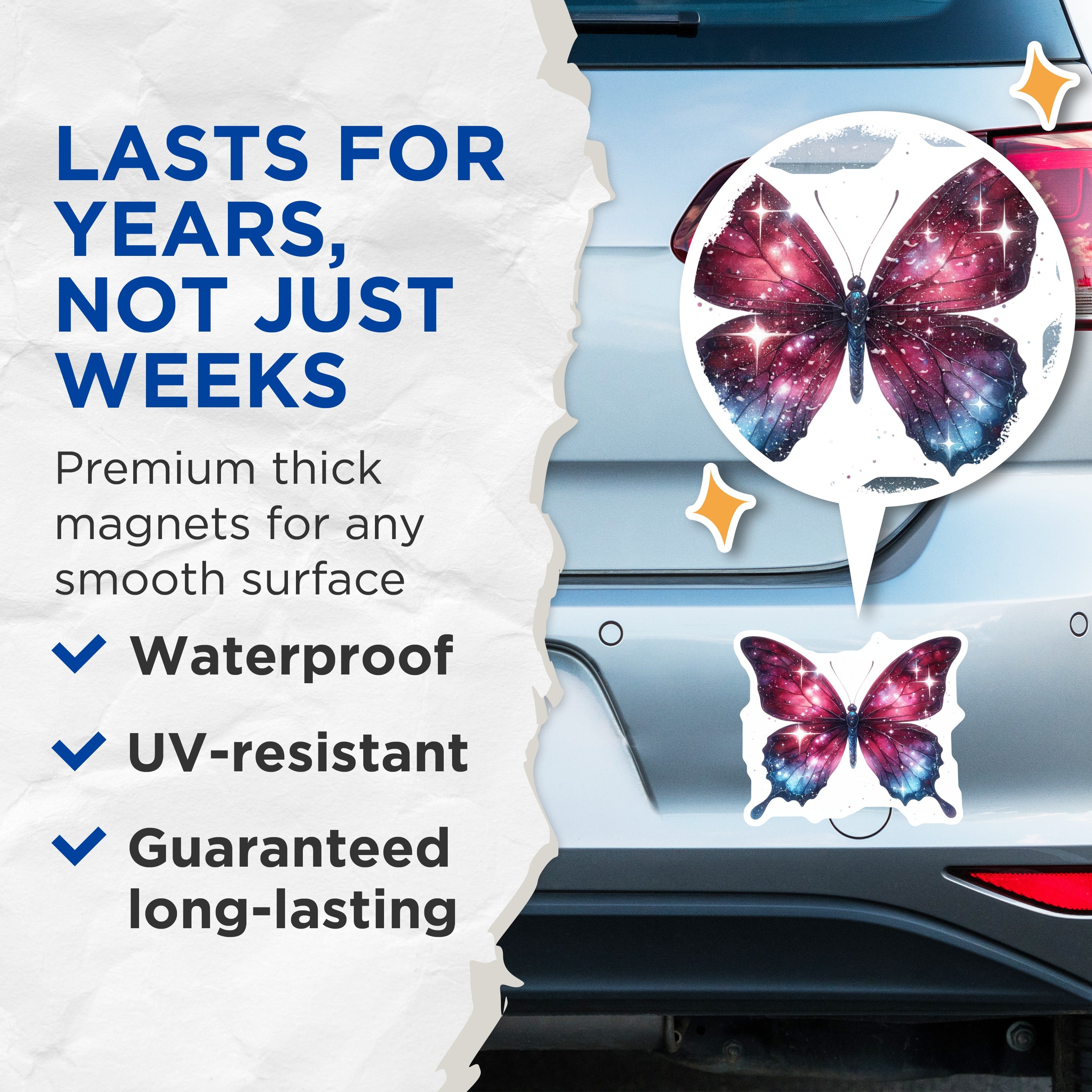 (2 Pack) Galaxy Butterfly Magnets - Celestial Fridge Decor - Whimsical Locker Art for Home - 5 Inches On Longest Side - Thick Durable Magnet - Made in USA - MAG39552