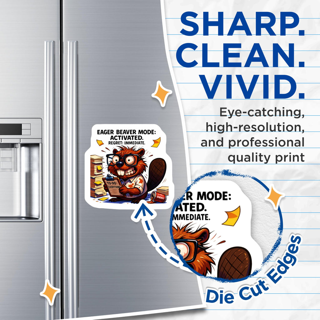 (2 Pack) Eager Beaver Magnets - Funny to Do List Humor - Overwhelmed Worker Meme - Immediate Regret Office Decor - 5 Inches On Longest Side - Thick Durable Magnet - Made in USA - MAG22111