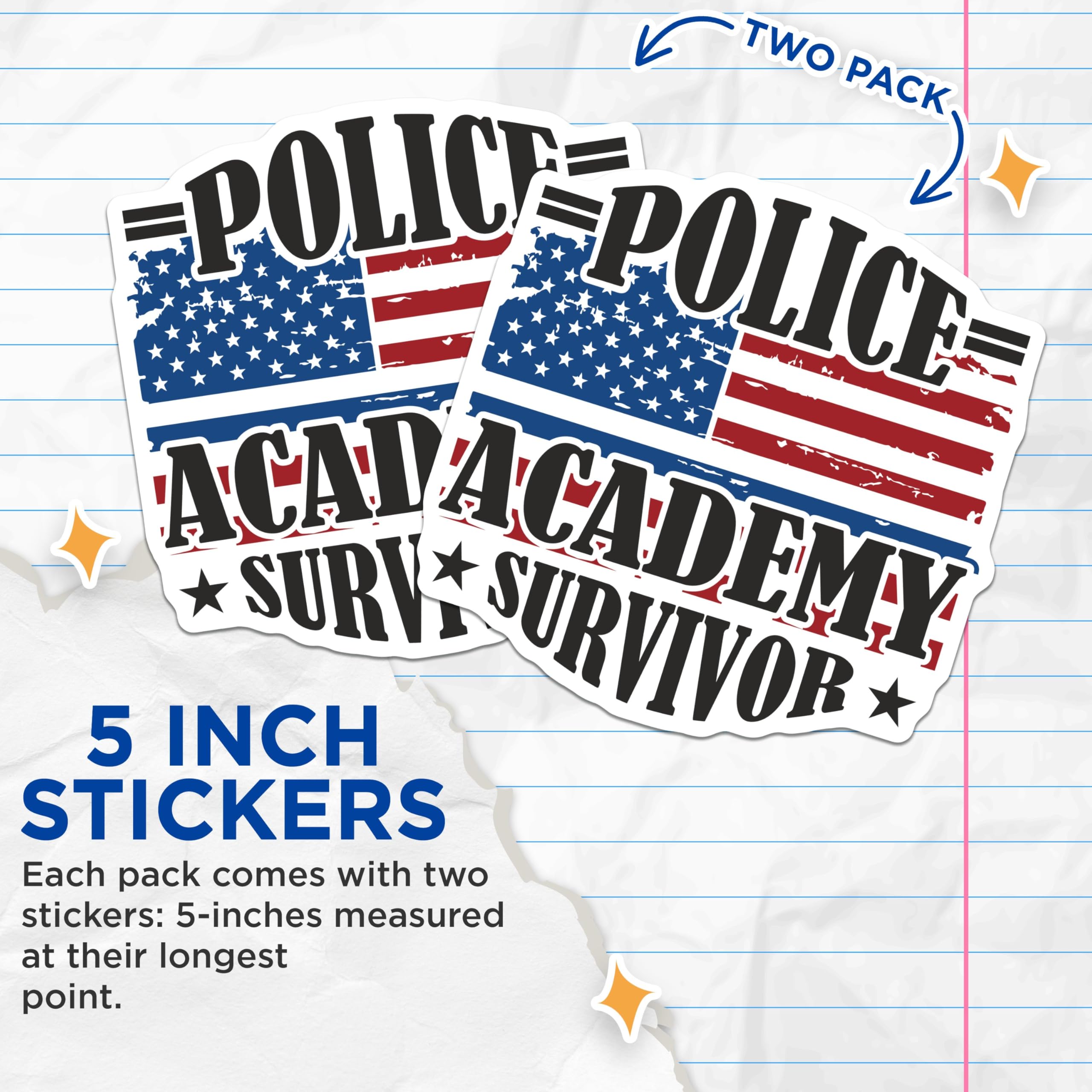 (2 Pack) Police Academy Survivor Stickers - Police Academy Graduation Gifts - 5" On Longest Side - Sticks to Smooth Flat Surfaces - Made in USA - BMCS9151 - BMCS9151