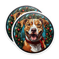 (2 Pack) Christmas Dog Magnets - Stained Glass Pet Decor - Happy Pitbull Fridge Magnets - Holiday Dog Lover Item - 5 Inches On Longest Side - Thick Durable Magnet - Made in USA - MAG25193