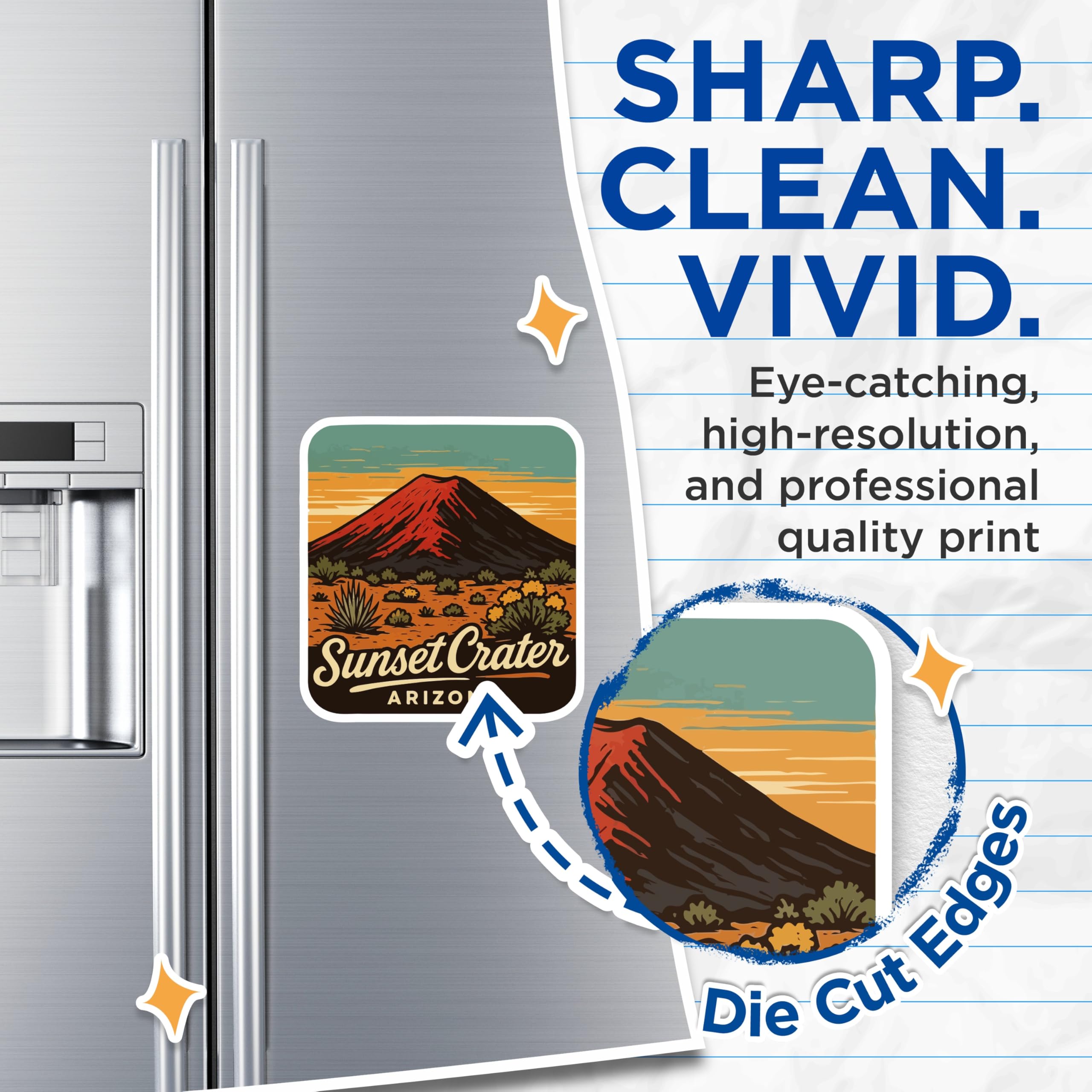 (2 Pack) Sunset Crater Volcano Magnets - Arizona National Park - Desert Landscape Art - Vintage Travel Souvenir - 5 Inches On Longest Side - Thick Durable Magnet - Made in USA - MAG19822