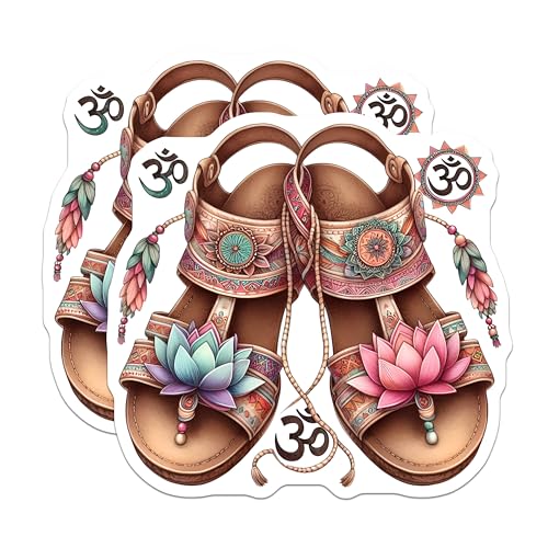 (2 Pack) Spiritual Sandal Stickers - Boho Flower - Artistic Mandala - 5" On Longest Side - Sticks to Smooth Flat Surfaces - Made in USA - BMCS8843