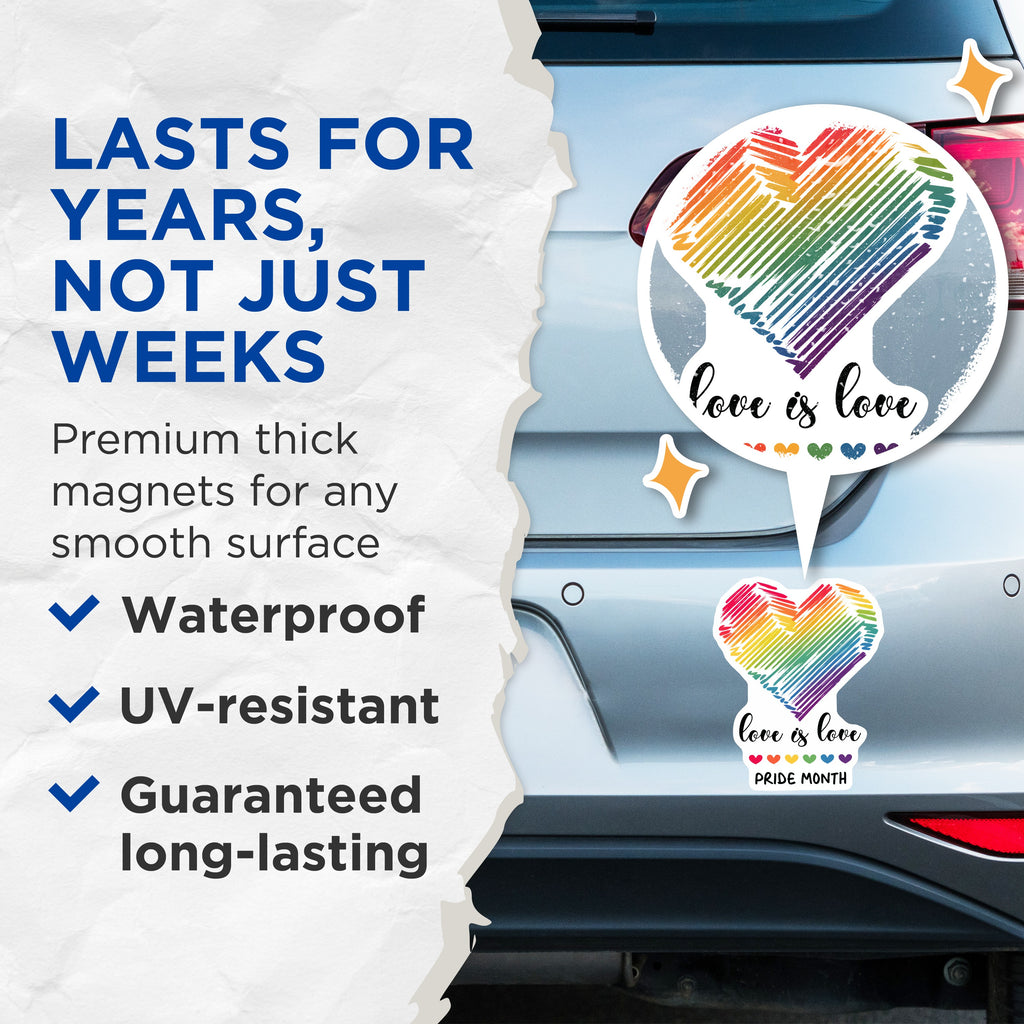 (2 Pack) Pride Magnets - Love is Love Decor - Rainbow Heart Ally Support - 5 Inches On Longest Side - Thick Durable Magnet - Made in USA - MAG38303