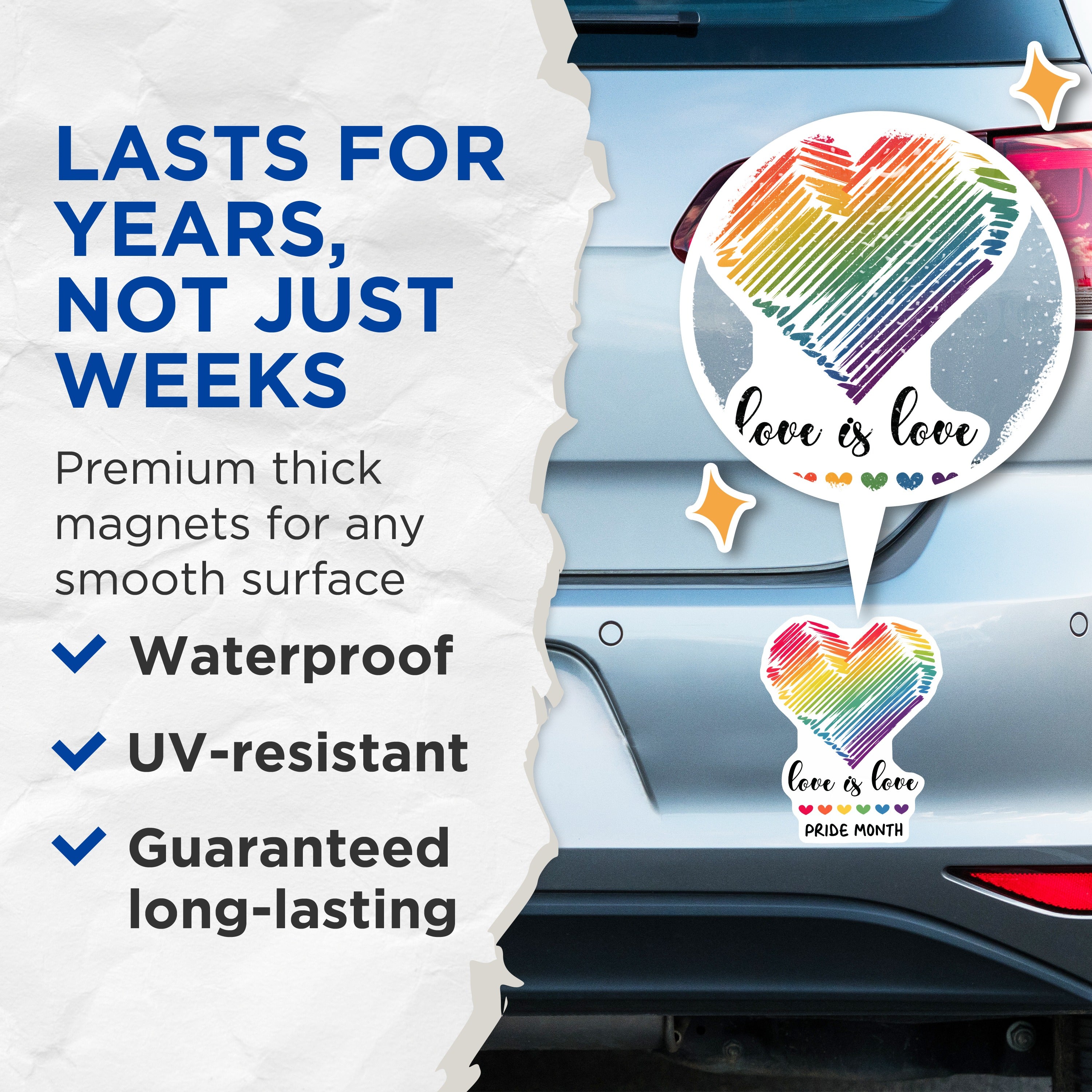 (2 Pack) Pride Magnets - Love is Love Decor - Rainbow Heart Ally Support - 5 Inches On Longest Side - Thick Durable Magnet - Made in USA - MAG38303
