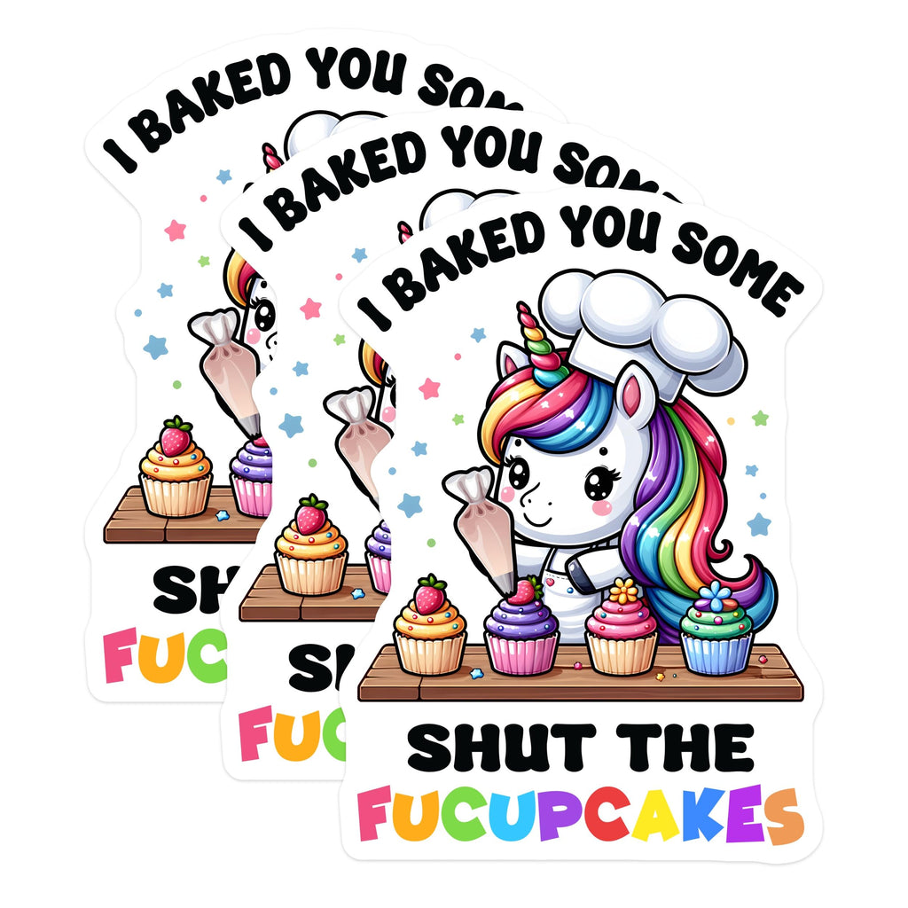 (3 Pack) Funny Unicorn Decals - Chef Unicorn - Cupcake Sticker - 3 Inches On Longest Side - Easy Peel & Apply - Made in USA - 3MCS4414