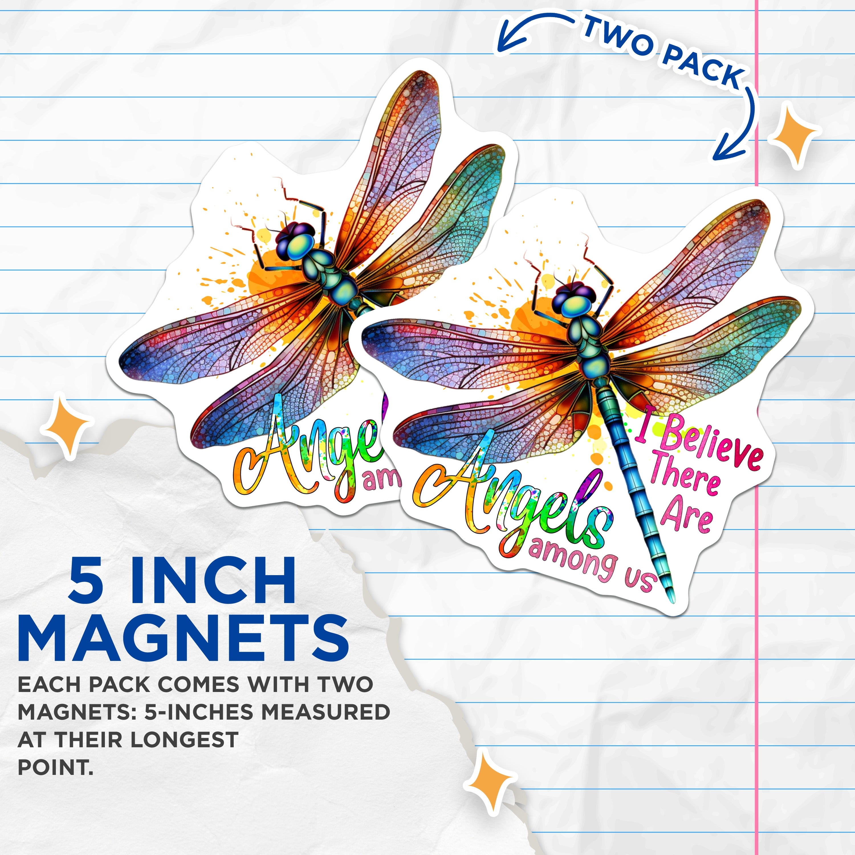 (2 Pack) Dragonfly Quote Magnets - Inspirational Angel Saying - Refrigerator Decor for Home - 5 Inches On Longest Side - Thick Durable Magnet - Made in USA - MAG36792