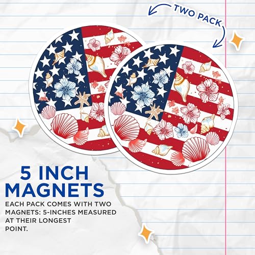 (2 Pack) USA Flag Magnets Magnets - Patriotic Beach Theme - Seashell Design - 5" On Longest Side - Made in USA - Sticks to Refrigerators & Metal Surfaces - MAG8982
