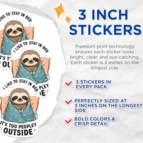 (3 Pack) Sloth Decals - Funny Lazy Sloth - Bed Lover Decals - 3 Inches On Longest Side - Easy Peel & Apply - Made in USA - 3MCS2870
