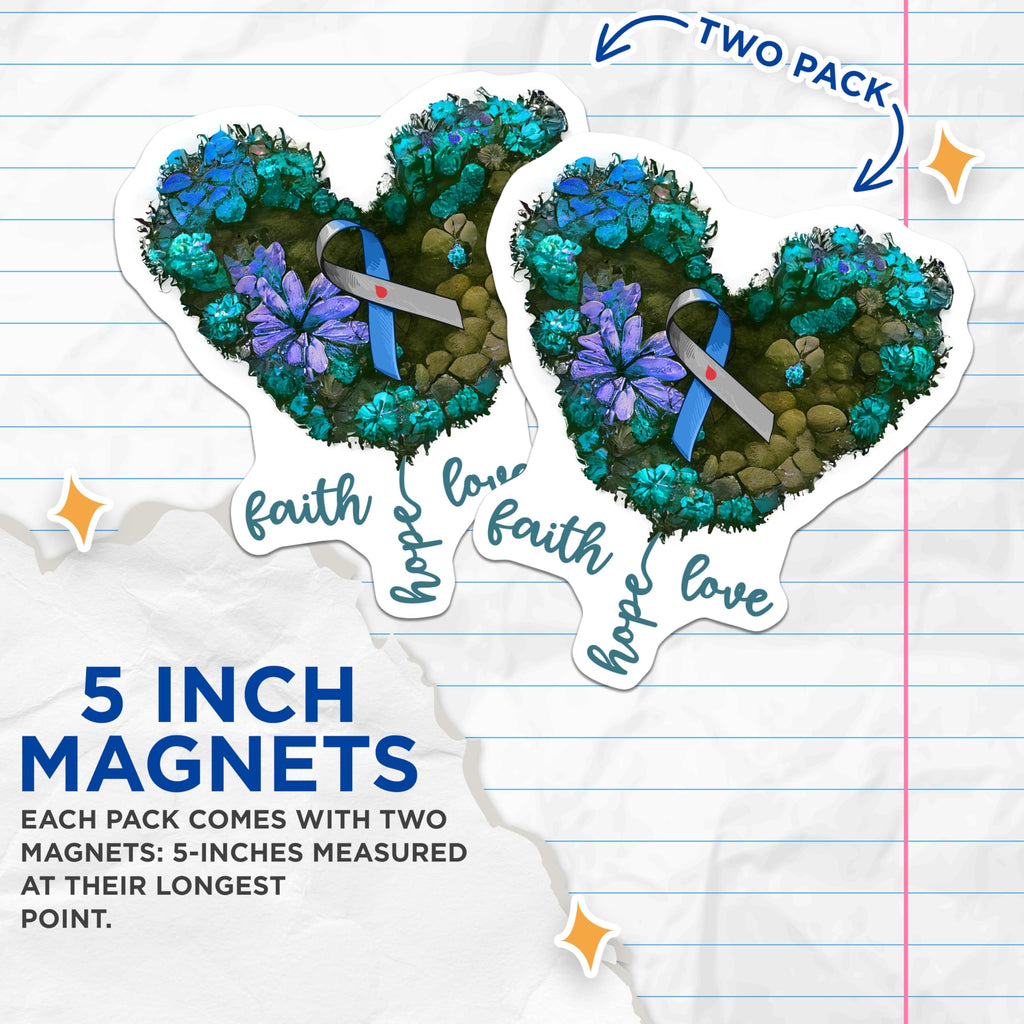 (2 Pack) Faith Hope Love Magnets - Awareness Ribbon Magnet - Heart Shaped Fridge Magnets - 5" On Longest Side - Premium Magnet - for Cars, Refrigerators, Toolboxes, Lockers - Made in USA - MAG16534