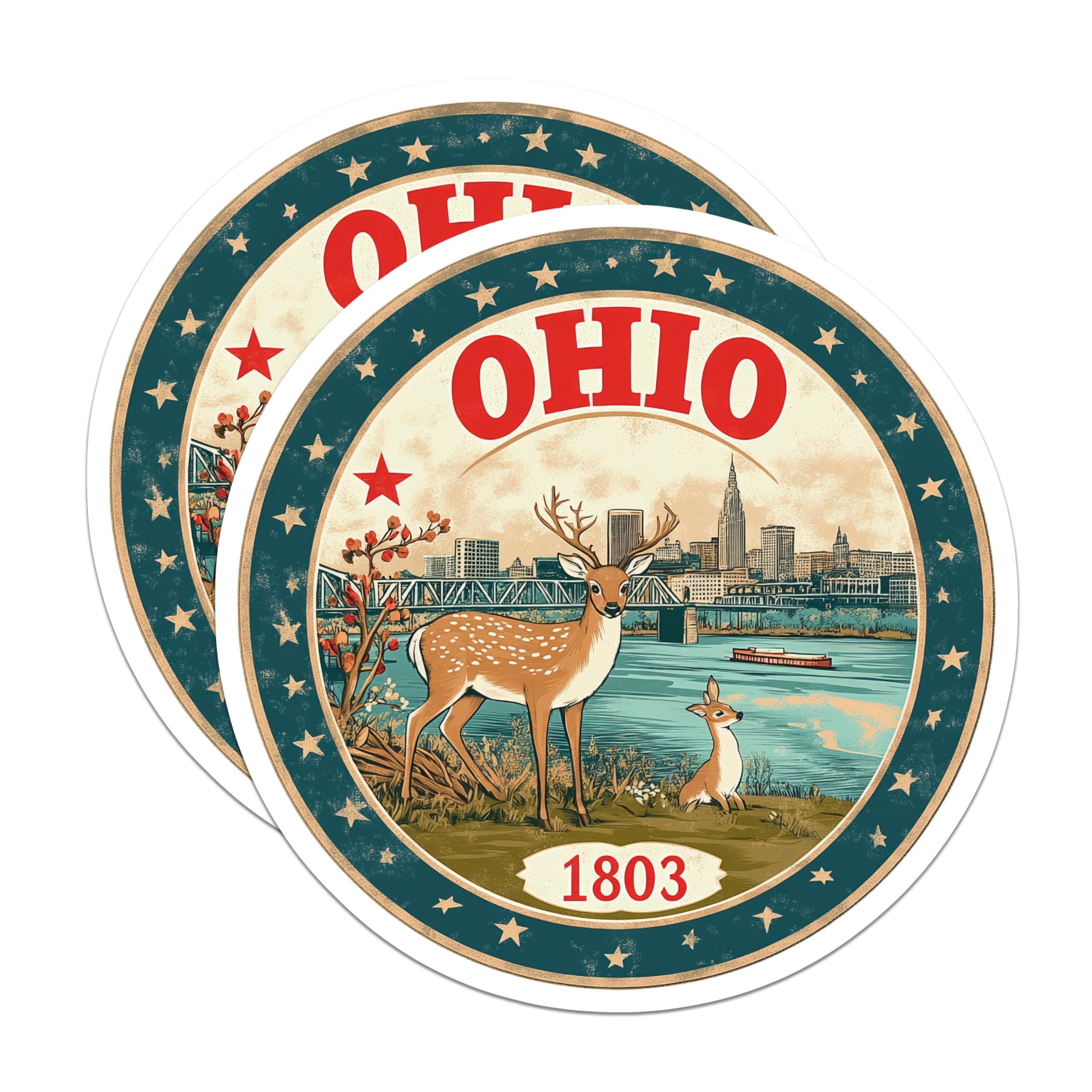 (2 Pack) Ohio State Magnets - Deer Skyline - Columbus Souvenir Refrigerator Magnets - 5" On Longest Side - Premium Magnet - for Cars, Refrigerators, Toolboxes, Lockers - Made in USA - MAG16004
